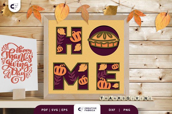 3D SVG Thanksgiving Charm: Pumpkin Pie HOME Light Box Papercut