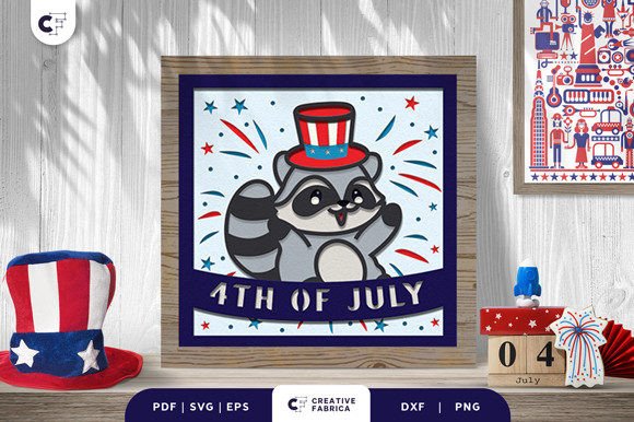 4th of July Raccoon 3D SVG for Independence Day