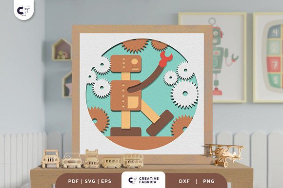 Alphabet Robot Letter K 3D SVG for Birthdays
