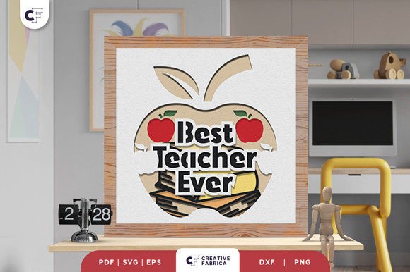Apple for Teacher 3D Shadow Box SVG: School Branding