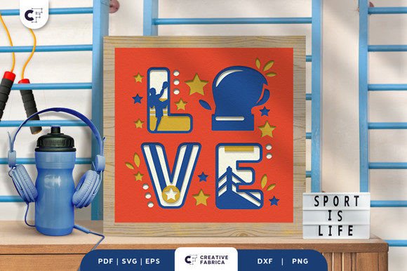 Boxing LOVE 3D SVG: Sports Shadow Box Asset Review