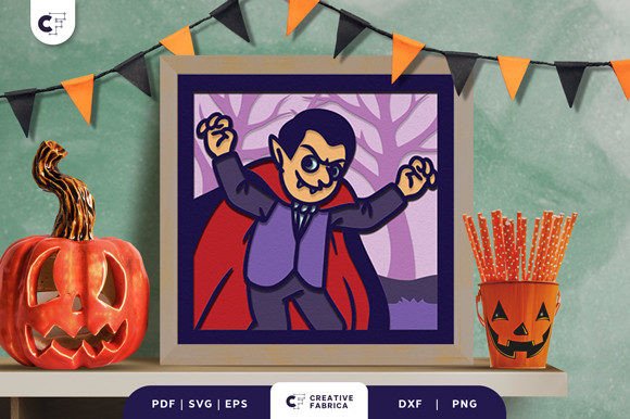 Cute Vampire 3D Light Box SVG for Halloween Crafting