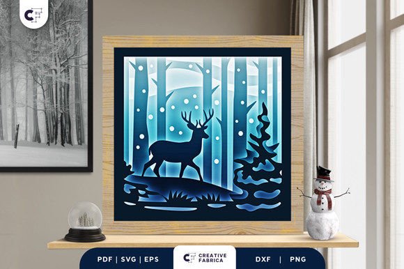 Deer Winter Forest 3D Shadow Box SVG: A Seasonal Design Gem for Local Branding
