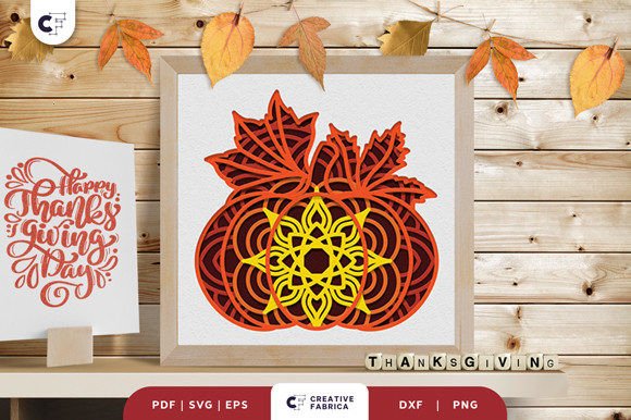 Fall Pumpkin and Maples Mandala 3D SVG for Thanksgiving