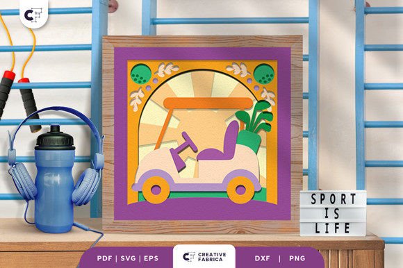 Golf Cart & Sticks 3D SVG for Sports Crafts