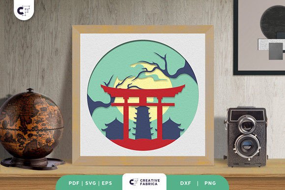 Japanese Torii Gate 3D SVG: Countries Light Box