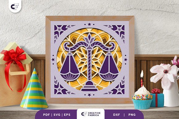 Libra Zodiac Sign 3D Paper Cut SVG for Birthdays