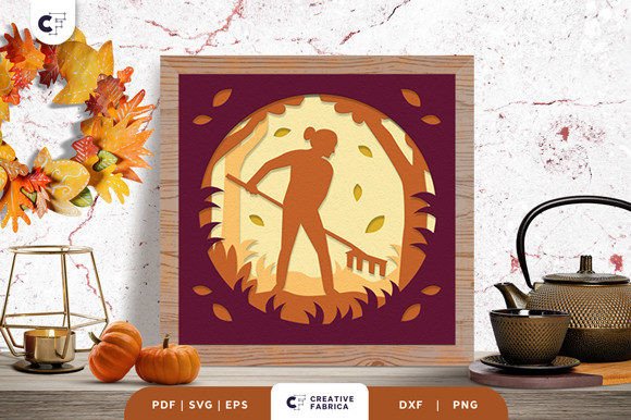 Raking Fall Leaves 3D SVG: A Seasonal Brand Asset