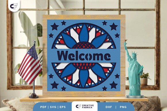 Split Sunflower Welcome 3D SVG for Independence Day