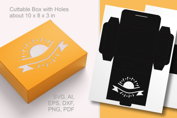 Sun with Ribbon Rectangular Gift Box 3D SVG Shapes