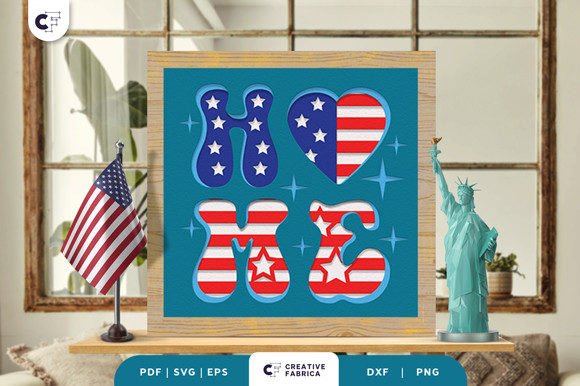 USA Home Sign 3D SVG for Independence Day Projects