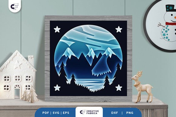 Winter Lake Shadow Box Paper Cut: A 3D SVG for Seasonal Branding