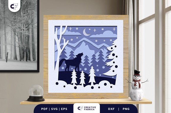 Wolf Winter Forest 3D Paper Cut SVG: A Winter-Themed Visual Asset for Brand Storytelling